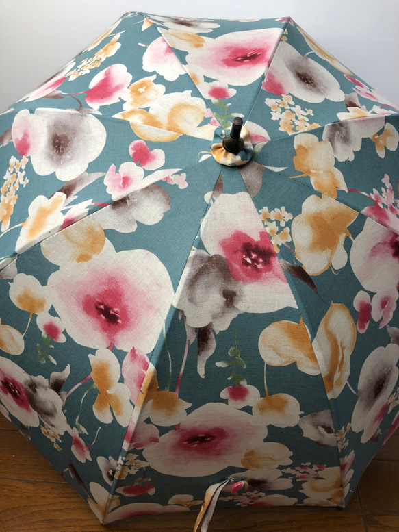 送料無料　軽量・手作り日傘　ブルーグリーンに胡蝶蘭 8枚目の画像