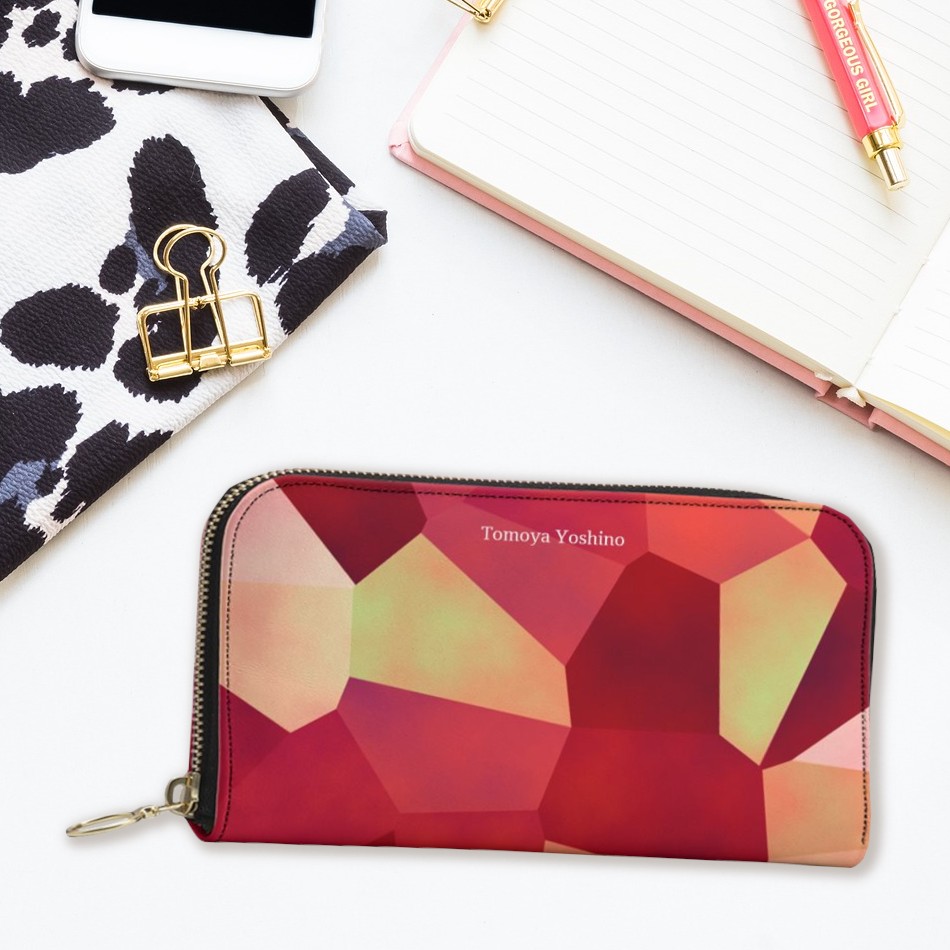 高級感あふれる大理石風 長財布ポーチ 本革