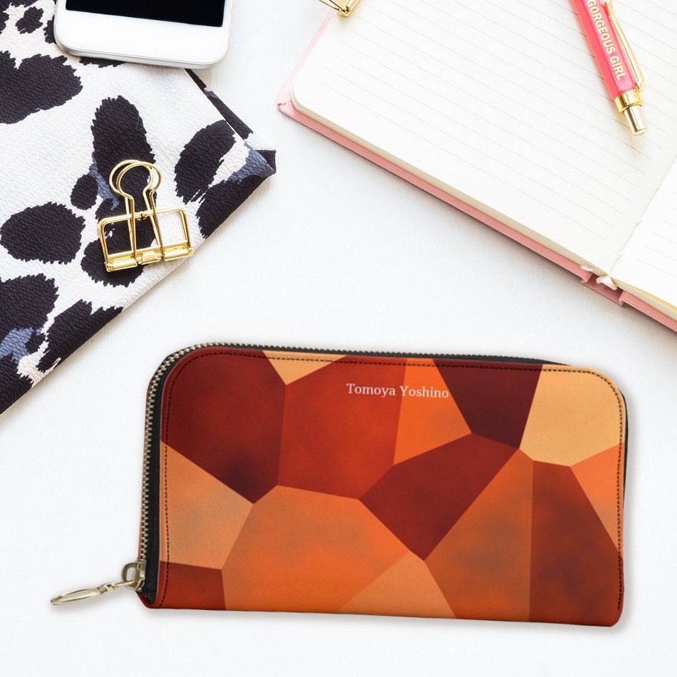 渋くてオシャレな木目調 長財布ポーチ 本革