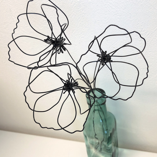 再販】ワイヤークラフト 花三輪＋瓶(受注製作) その他インテリア