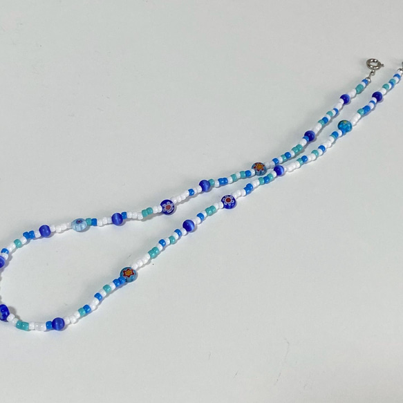 ＊【genderless】blue millefiori necklace＊ 1枚目の画像