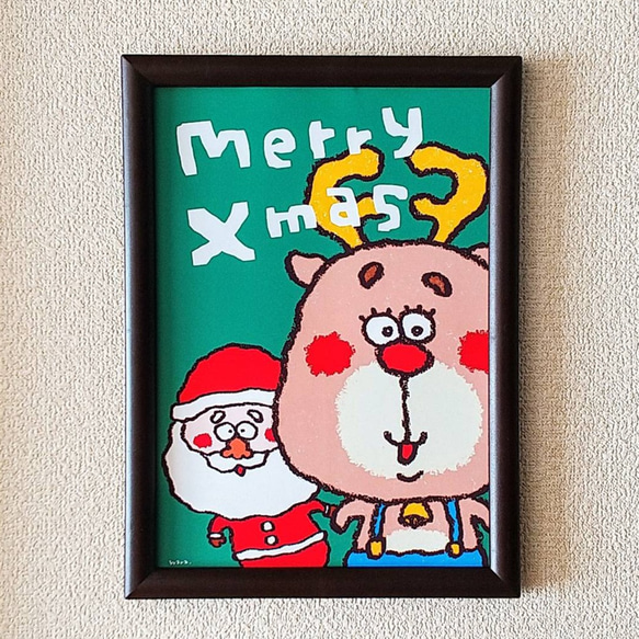 トナカイ君とひょっこりサンタさんのクリスマスポスター【A4サイズ】 1枚目の画像