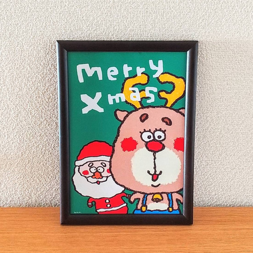トナカイ君とひょっこりサンタさんのクリスマスポスター【A4