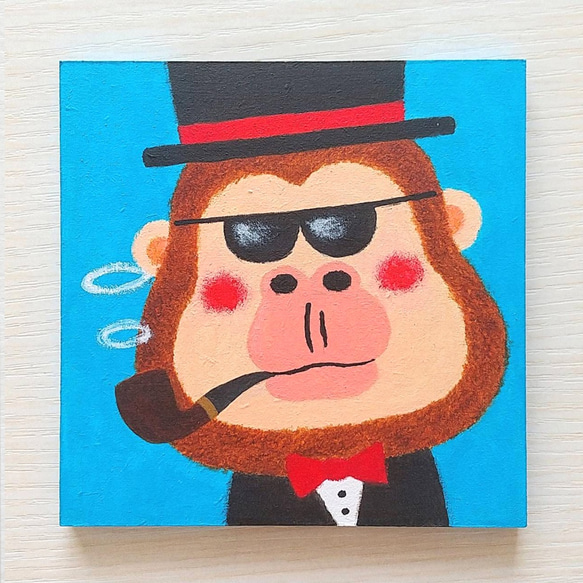アクリル原画 パイプをくわえたゴリラ 絵画 わらしなみさき 通販 