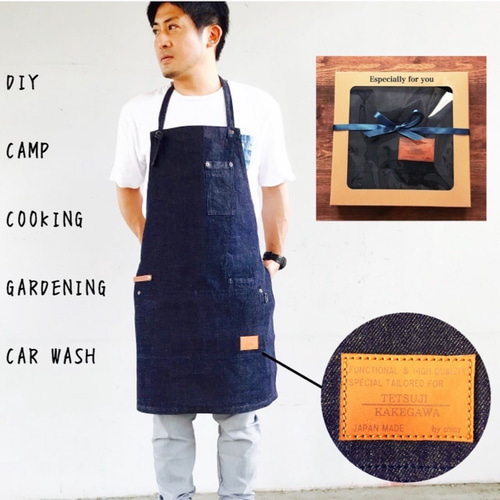 名入れ可 匠のワークエプロン 国産デニム レザー メンズ プレゼント