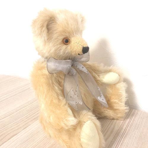 パールイエロー色モヘア使用】グラスアイテディベア 30cm ぬいぐるみ