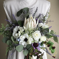 ホワイトアネモネウェディングブーケ&ブートニア ブーケ