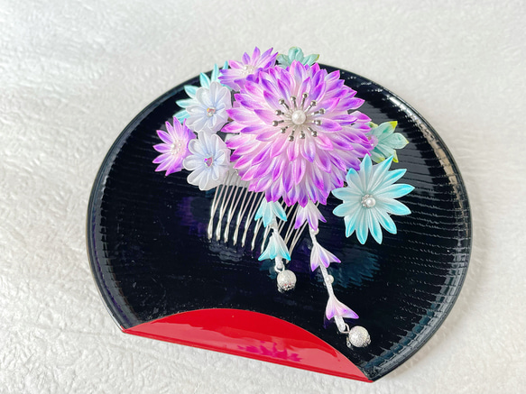 氷華(紫) つまみ細工髪飾り 3枚目の画像