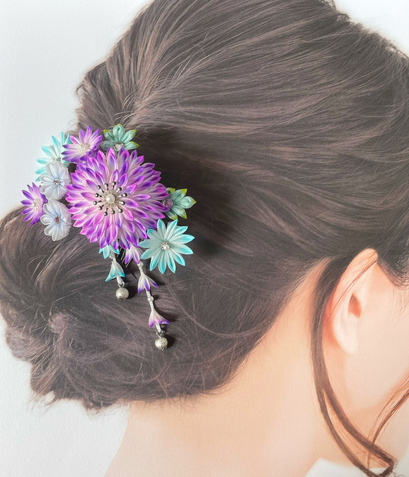 氷華(紫) つまみ細工髪飾り 4枚目の画像