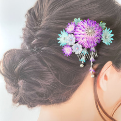 氷華(紫) つまみ細工髪飾り 5枚目の画像