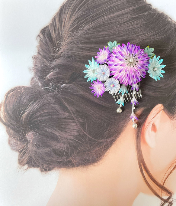 氷華(紫) つまみ細工髪飾り 5枚目の画像