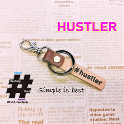 #HUSTLER 本革ハンドメイド ハッシュタグキーホルダー ハスラー スズキ 1枚目の画像