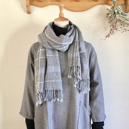 カシミア100％ 大判 ストール 手織り オレンジ ハンドメイド