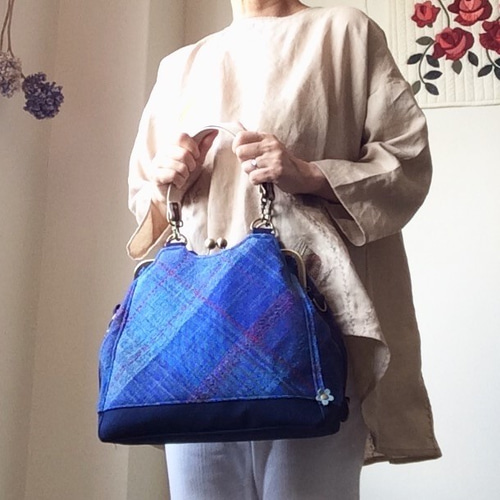 さをり織り4way がま口リュック（ブルー） リュック・バックパック