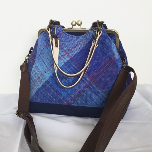 さをり織り4way がま口リュック（ブルー） リュック・バックパック