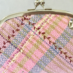 ピンクベージュの　さをり織り 親子がま口　財布　 3枚目の画像