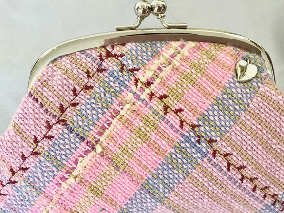 ピンクベージュの　さをり織り 親子がま口　財布　 3枚目の画像