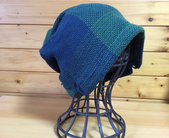 【D様ご注文品】手織り帽子　ブルーグリーン 1枚目の画像