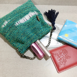 【手作りキット】手織り機（咲きおり40ｃｍ）で織って作るパックンポーチ キット　グリーン 5枚目の画像