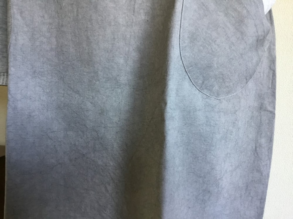手織りとハーフリネンのバルーンジャンバースカート（グレイッシュ水色チェックM～Lサイズ） 7枚目の画像