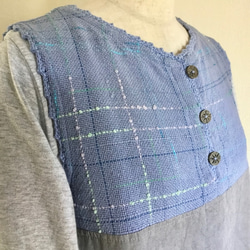 手織りとハーフリネンのバルーンジャンバースカート（グレイッシュ水色M～Lサイズ） 6枚目の画像