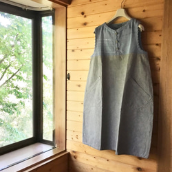 手織りとハーフリネンのバルーンジャンバースカート（グレイッシュ水色M～Lサイズ） 10枚目の画像