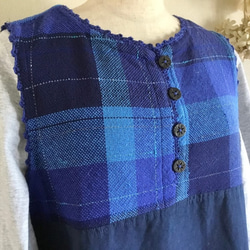 手織りとハーフリネンのバルーンジャンバースカート（ブルー～ネイビーM～Lサイズ） 3枚目の画像