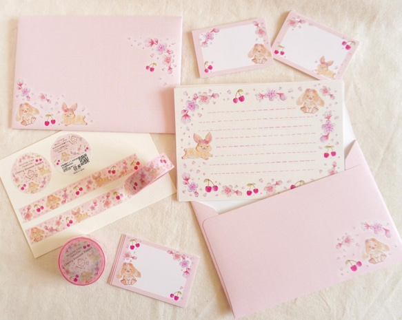 [マスキングテープ] ✳︎動物刺繍デザイン✳︎ Cherry blossom rabbit ウサギと桜とサクランボ 9枚目の画像