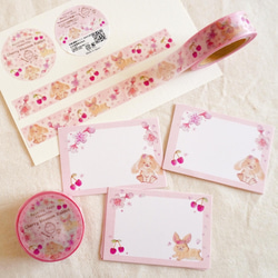 [マスキングテープ] ✳︎動物刺繍デザイン✳︎ Cherry blossom rabbit ウサギと桜とサクランボ 12枚目の画像