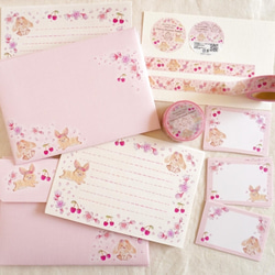[マステ＋ミニカード] ✳︎動物刺繍デザイン✳︎ Cherry blossom rabbit ウサギと桜とサクランボ 12枚目の画像