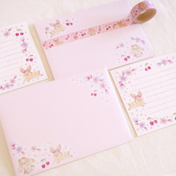 [レターセット] ✳︎動物刺繍デザイン✳︎ Cherry blossom rabbit ウサギと桜とサクランボ 4枚目の画像