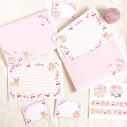 [レターセット] ✳︎動物刺繍デザイン✳︎ Cherry blossom rabbit ウサギと桜とサクランボ 5枚目の画像