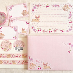 [レターセット] ✳︎動物刺繍デザイン✳︎ Cherry blossom rabbit ウサギと桜とサクランボ 10枚目の画像
