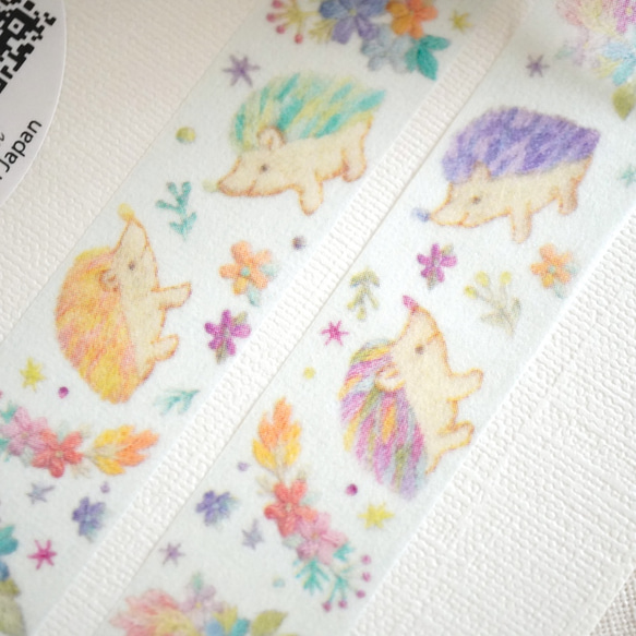 [マスキングテープ] ✳︎動物刺繍デザイン✳︎✳︎ Colorful Hedgehog  カラフルハリネズミ 7枚目の画像