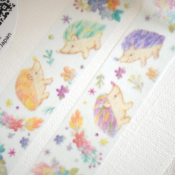 [マステ＋ミニカード15枚セット] ✳︎動物刺繍デザイン✳︎  Colorful Hedgehog  カラフルハリネズミ 9枚目の画像