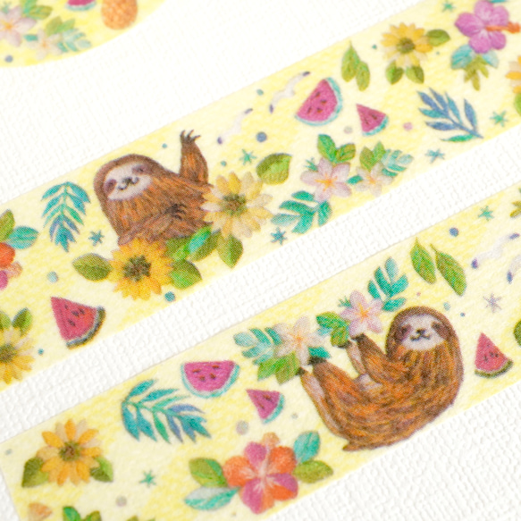 [マスキングテープ] ✳︎動物刺繍デザイン✳︎  Tropical Sloth トロピカル ナマケモノ 5枚目の画像