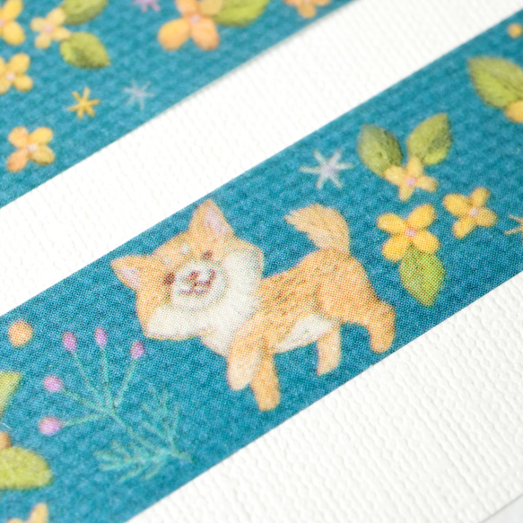 [マスキングテープ] ✳︎動物刺繍デザイン✳︎Osmanthus & ShibaInu 金木犀と柴犬刺繍 4枚目の画像