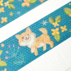 [マステ＋ミニカード15枚セット] ✳︎動物刺繍デザイン✳︎Osmanthus & ShibaInu 金木犀と柴犬刺繍 10枚目の画像