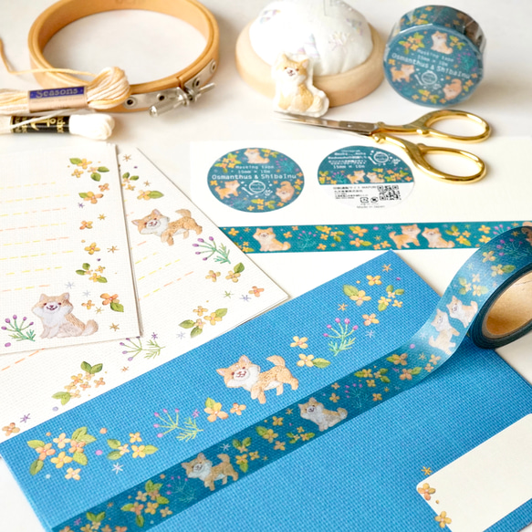 [レターセット] ✳︎動物刺繍デザイン✳︎Osmanthus & ShibaInu 金木犀と柴犬刺繍 10枚目の画像