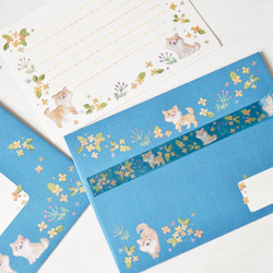 [レターセット] ✳︎動物刺繍デザイン✳︎Osmanthus & ShibaInu 金木犀と柴犬刺繍 2枚目の画像