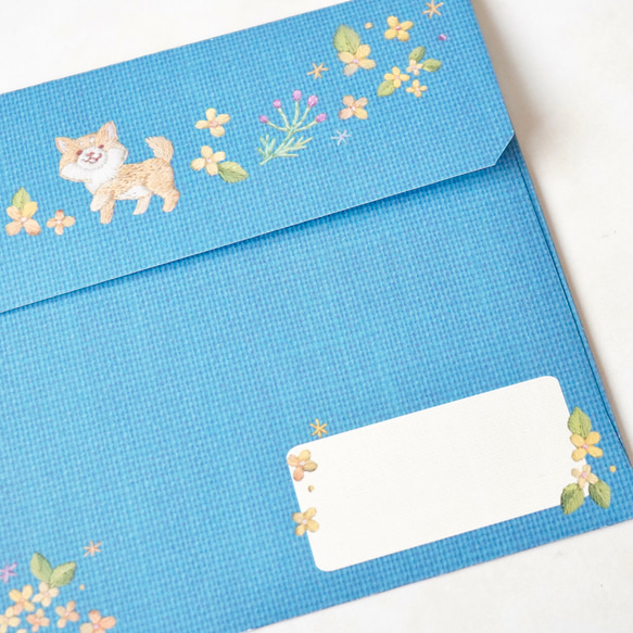 [レターセット] ✳︎動物刺繍デザイン✳︎Osmanthus & ShibaInu 金木犀と柴犬刺繍 5枚目の画像