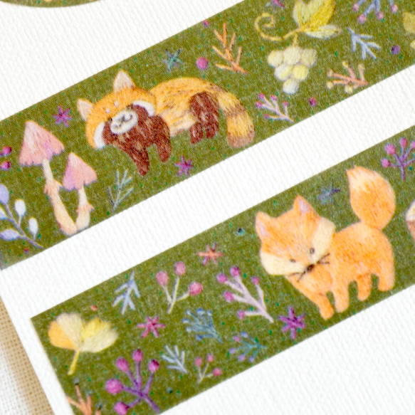 [マスキングテープ] ✳︎動物刺繍デザイン✳︎Red panda & Fox レッサーパンダとキツネ刺繍 3枚目の画像