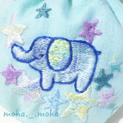 大象手工刺繡的拉繩袋收集星星 第3張的照片