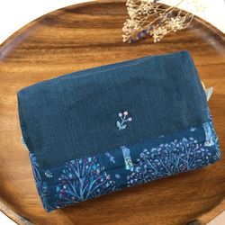 リスと木の実の刺繍ボックスポーチ 2枚目の画像