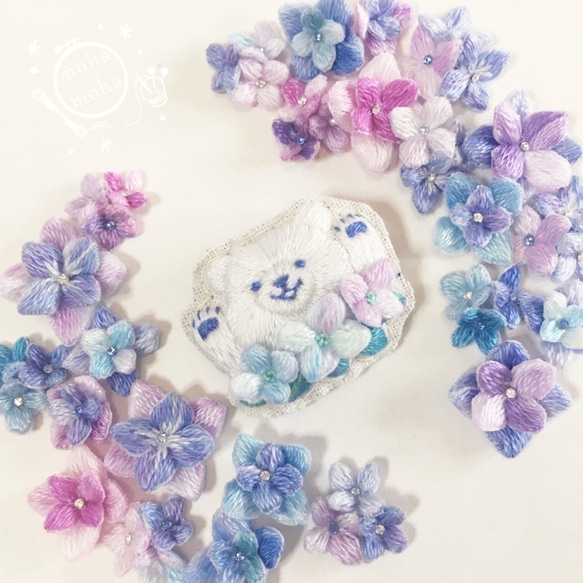 小さな紫陽花 立体刺繍ピアス/イヤリング(雨色) 4枚目の画像