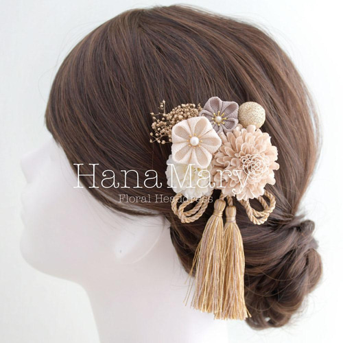 振袖 袴 七五三 つまみ細工 ベージュ 成人式用髪飾り ヘアアクセサリー