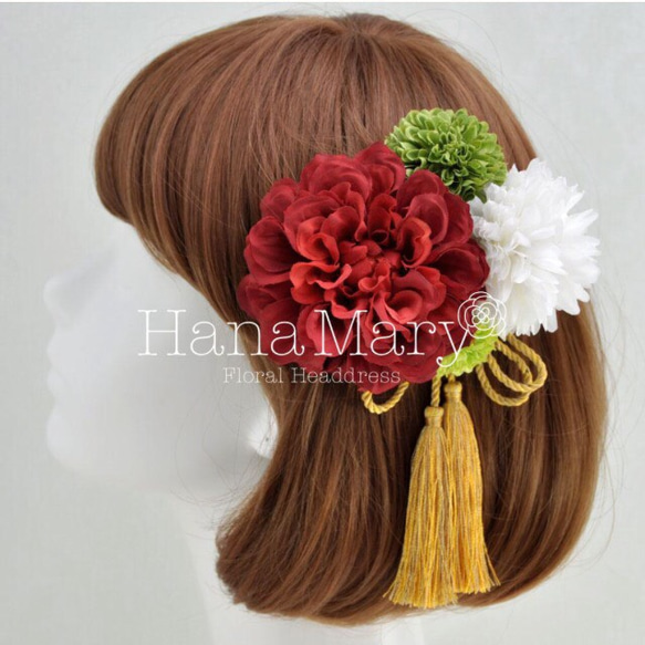 リボンタッセルつきダリアの髪飾り