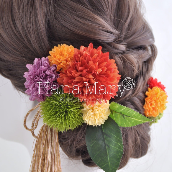 手まり草とピンポンマムの髪飾り 3枚目の画像