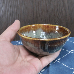 陶器 ご飯茶碗（中）こげ茶まだら・浅型【210509】 5枚目の画像