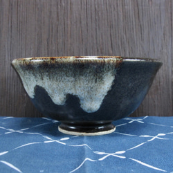 陶器 ご飯茶碗（大） 黒＋白【210503】 2枚目の画像